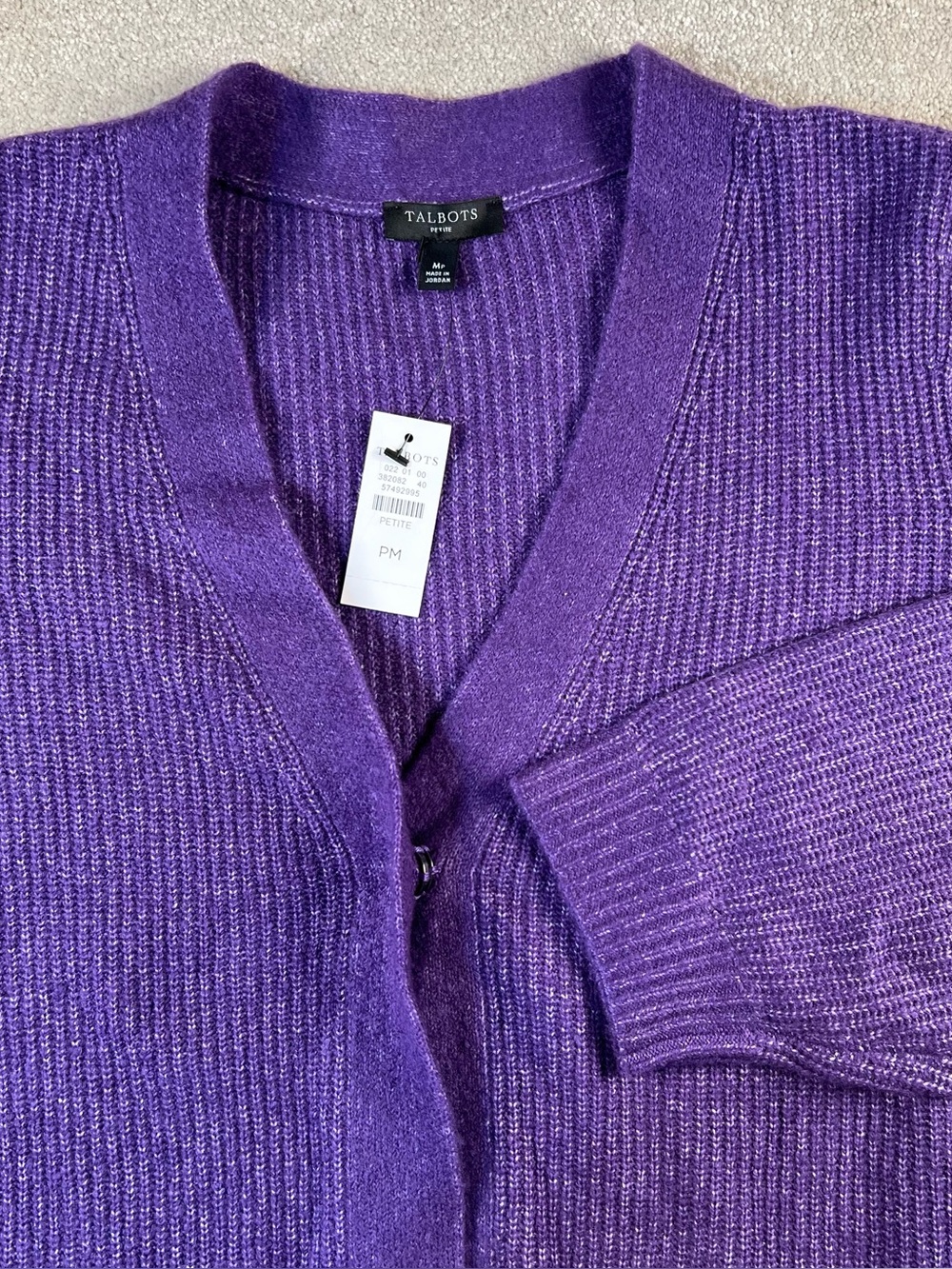 Talbots Sweater Cardigan Purple NWT One Snap Front Soft Cozy Women's Medium Pet